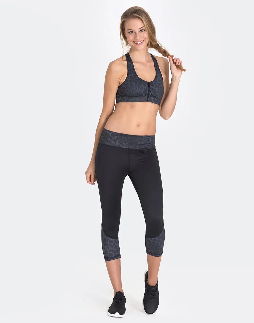 Vie Active Chelsea Black Leopard Kapri Spor Tayt