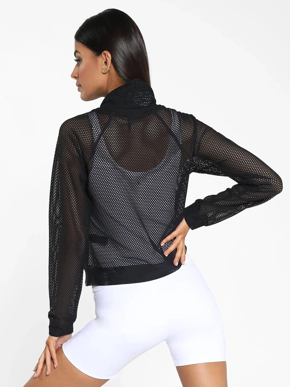 Koral Pump Open Mesh Pullover Black Sweatshirt