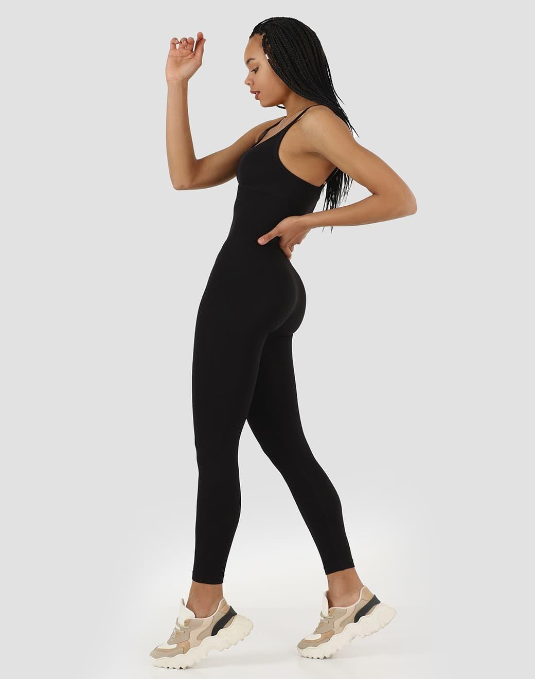 Superstacy Rachel Dikişsiz Siyah Spor Tulum