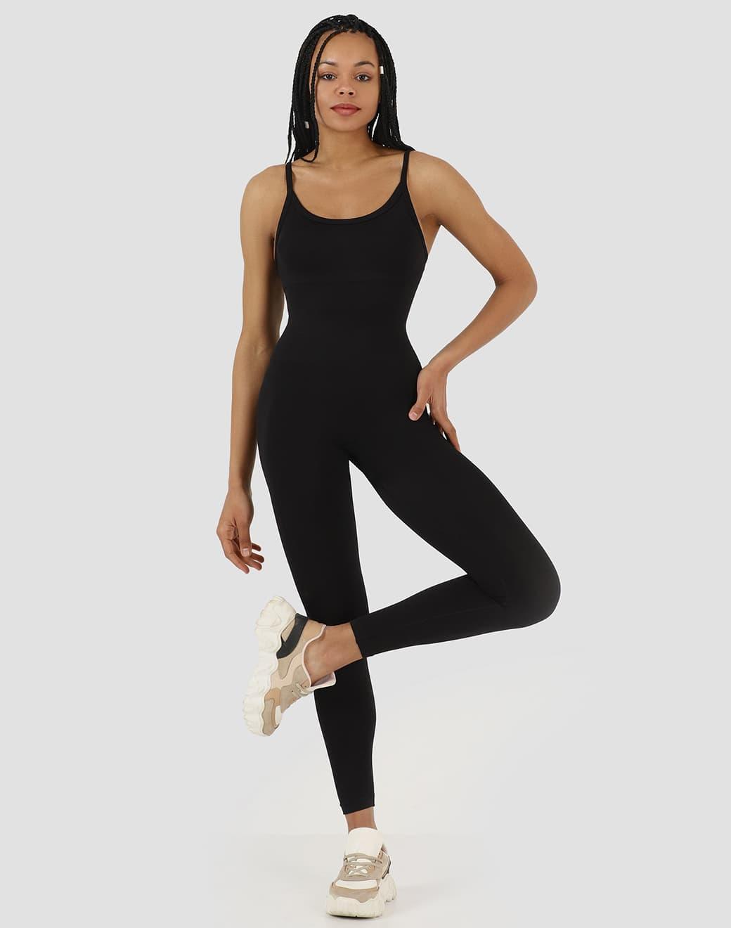 Superstacy Rachel Dikişsiz Siyah Spor Tulum