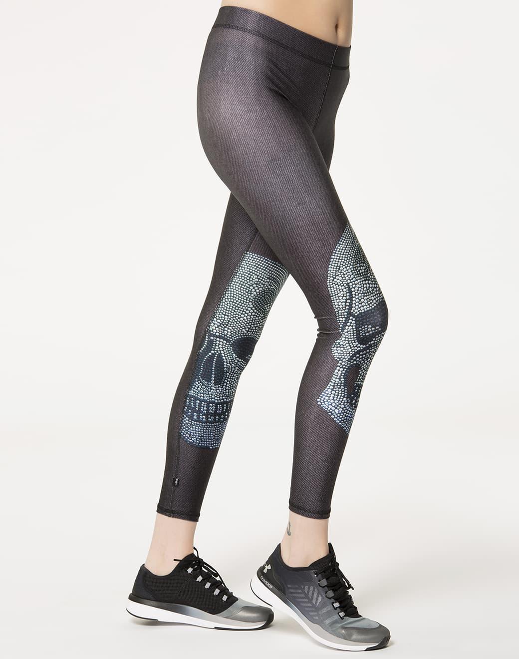 Terez Hi-Shine Leggings in Crystal Skull Spor Tayt