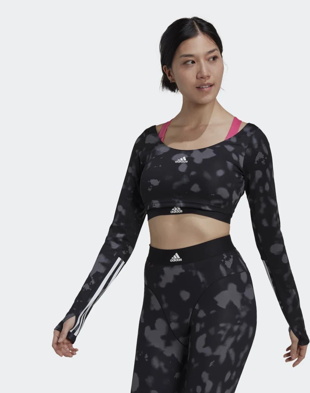 adidas Hyperglam Cut 3-Stripes Long Sleeve Crop Top Tişört