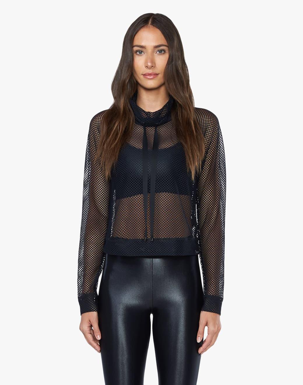 Koral Pump Open Mesh Pullover Black Sweatshirt