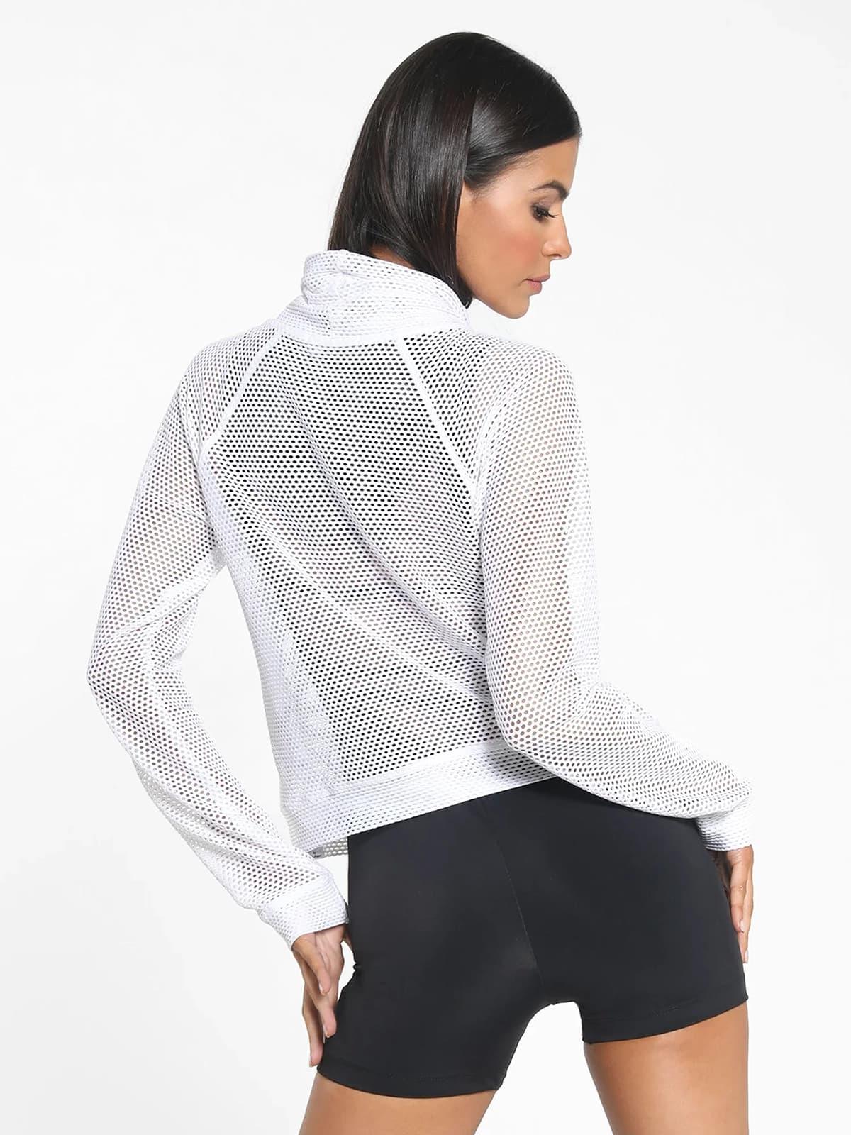 Koral Pump Open Mesh Pullover White Sweatshirt